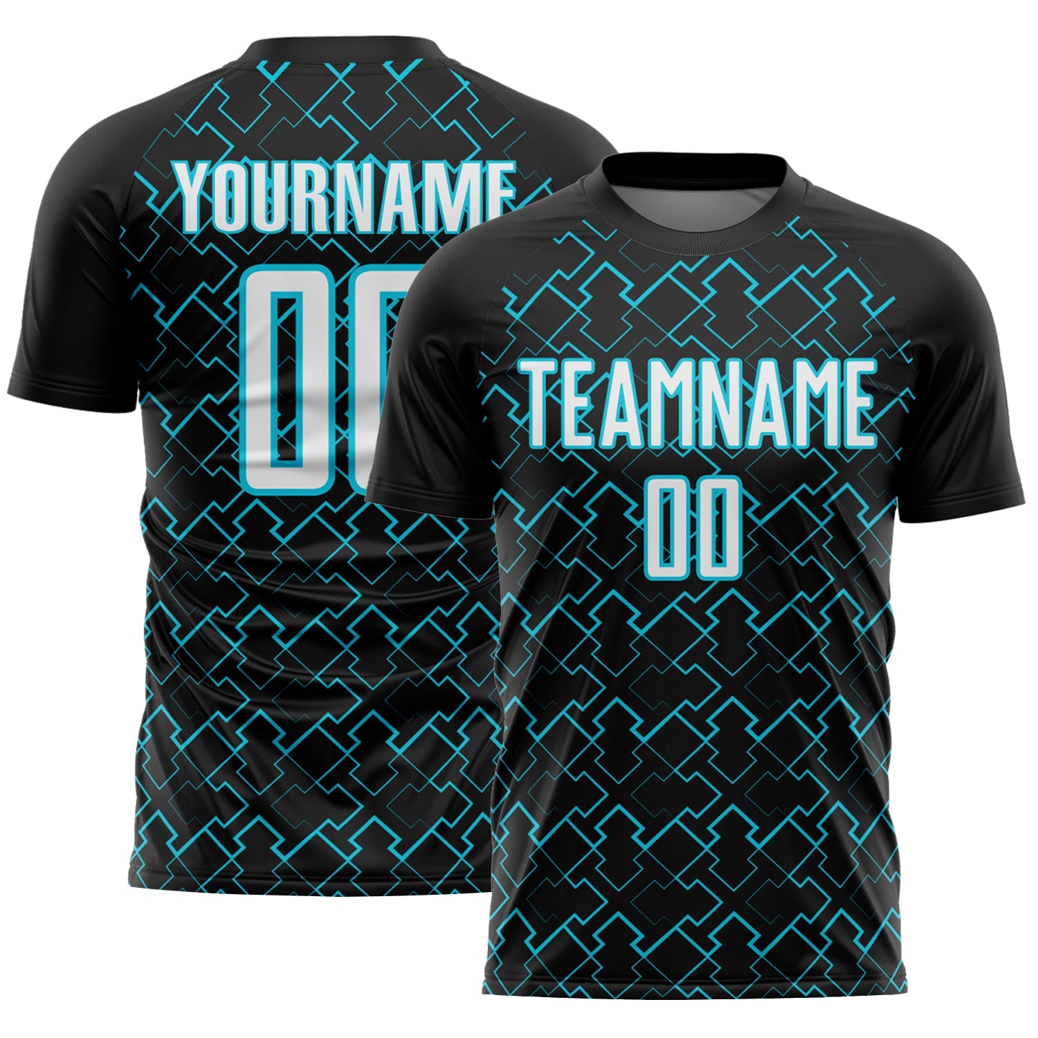 Custom Black White-Lakes Blue Geometric Shape Sublimation Soccer Uniform Jersey - Sky-Custom
