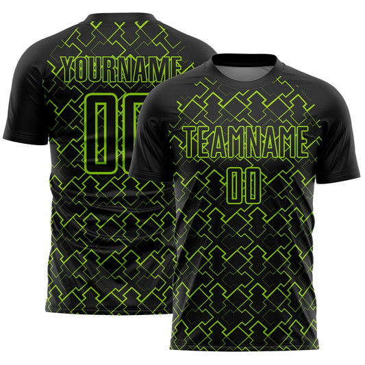 Custom Black Neon Green Geometric Shape Sublimation Soccer Uniform Jersey - Sky-Custom