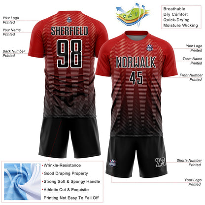 Custom Red Black-White Gradient Line Sublimation Soccer Uniform Jersey - Sky-Custom