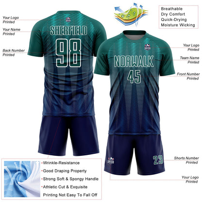 Custom Neon Green Navy-White Gradient Line Sublimation Soccer Uniform Jersey - Sky-Custom