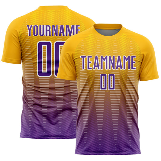 Custom Gold Purple-White Gradient Line Sublimation Soccer Uniform Jersey - Sky-Custom
