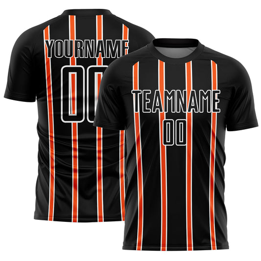 Custom Black Orange-White Stripe Line Sublimation Soccer Uniform Jersey - Sky-Custom
