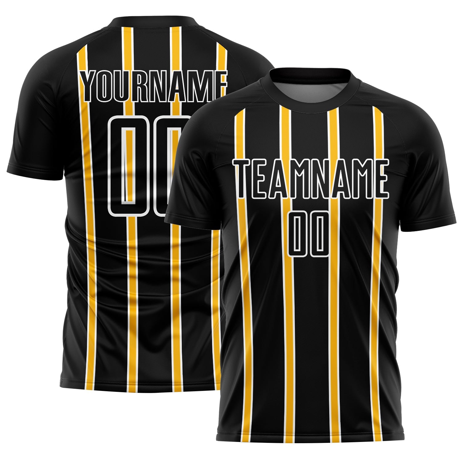 Custom Black Gold-White Stripe Line Sublimation Soccer Uniform Jersey - Sky-Custom