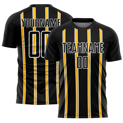 Custom Black Gold-White Stripe Line Sublimation Soccer Uniform Jersey - Sky-Custom