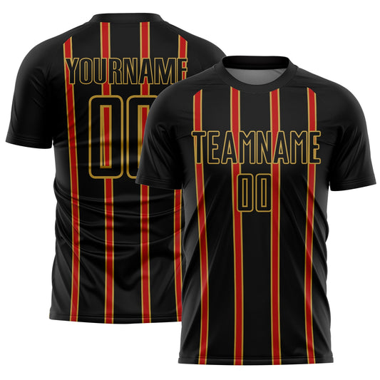Custom Black Red-Old Gold Stripe Line Sublimation Soccer Uniform Jersey - Sky-Custom