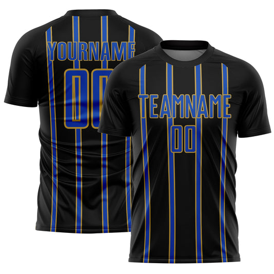 Custom Black Thunder Blue-Old Gold Stripe Line Sublimation Soccer Uniform Jersey - Sky-Custom
