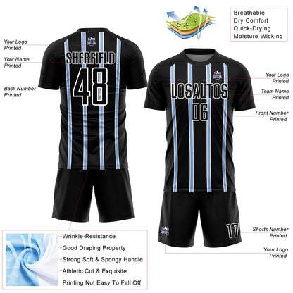 Custom Black Light Blue-White Stripe Line Sublimation Soccer Uniform Jersey - Sky-Custom