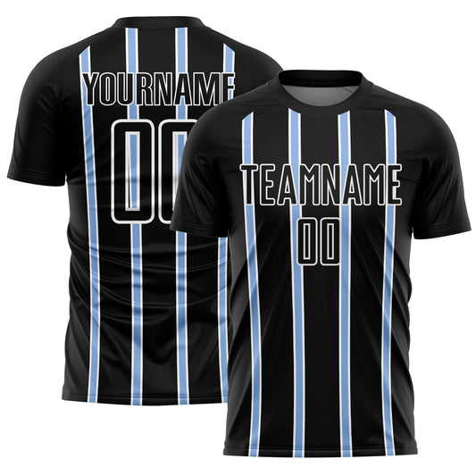 Custom Black Light Blue-White Stripe Line Sublimation Soccer Uniform Jersey - Sky-Custom