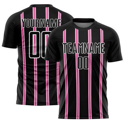 Custom Black Pink-White Stripe Line Sublimation Soccer Uniform Jersey - Sky-Custom
