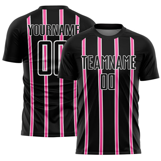 Custom Black Pink-White Stripe Line Sublimation Soccer Uniform Jersey - Sky-Custom