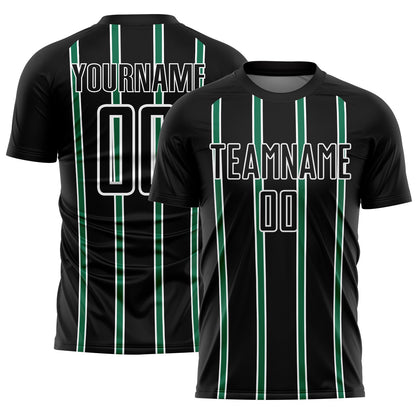 Custom Black Kelly Green-White Stripe Line Sublimation Soccer Uniform Jersey - Sky-Custom