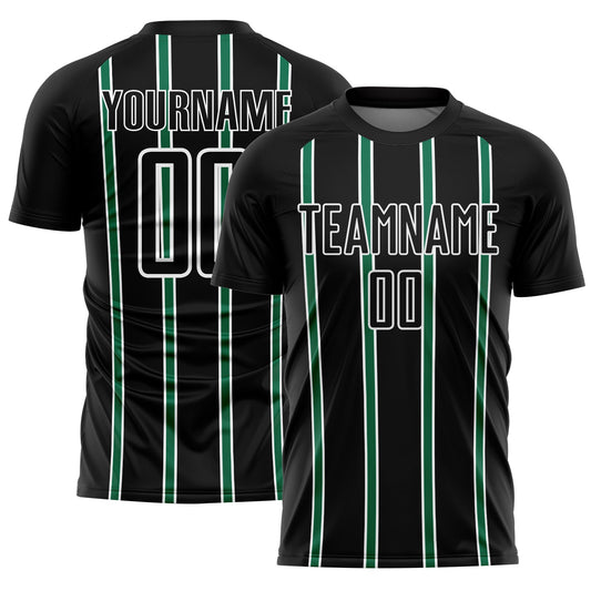 Custom Black Kelly Green-White Stripe Line Sublimation Soccer Uniform Jersey - Sky-Custom