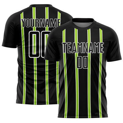 Custom Black Neon Green-White Stripe Line Sublimation Soccer Uniform Jersey - Sky-Custom