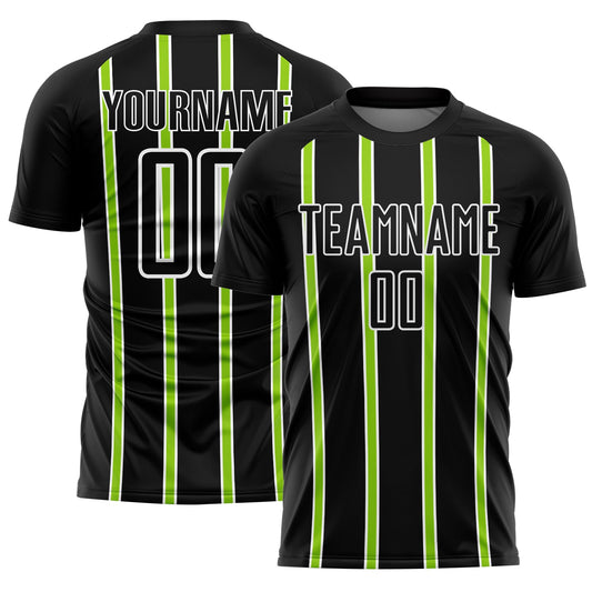 Custom Black Neon Green-White Stripe Line Sublimation Soccer Uniform Jersey - Sky-Custom