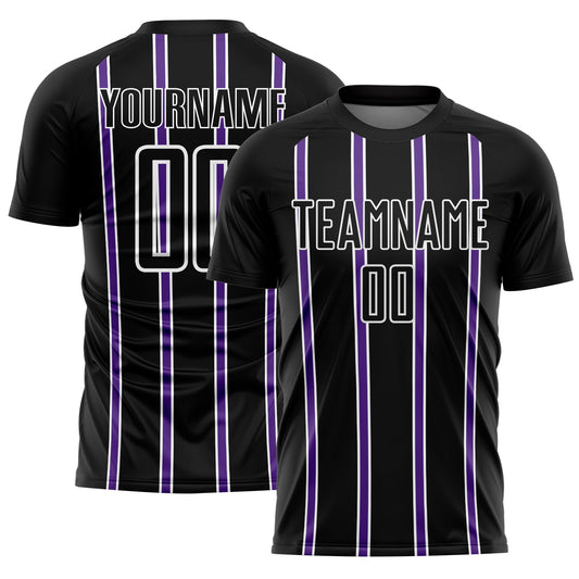 Custom Black Purple-White Stripe Line Sublimation Soccer Uniform Jersey - Sky-Custom