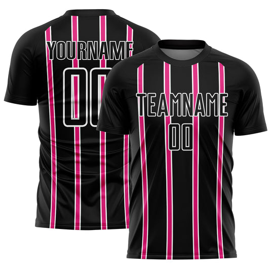Custom Black Hot Pink-White Stripe Line Sublimation Soccer Uniform Jersey - Sky-Custom