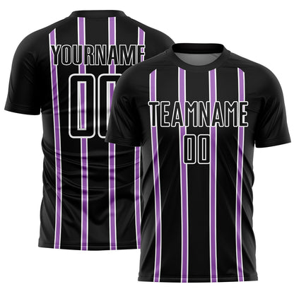 Custom Black Medium Purple-White Stripe Line Sublimation Soccer Uniform Jersey - Sky-Custom