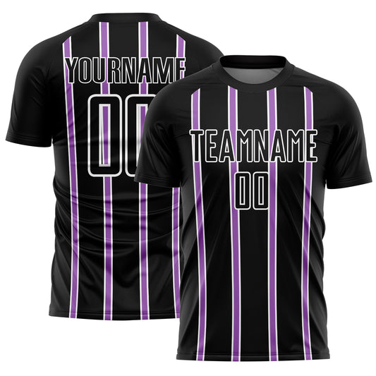 Custom Black Medium Purple-White Stripe Line Sublimation Soccer Uniform Jersey - Sky-Custom