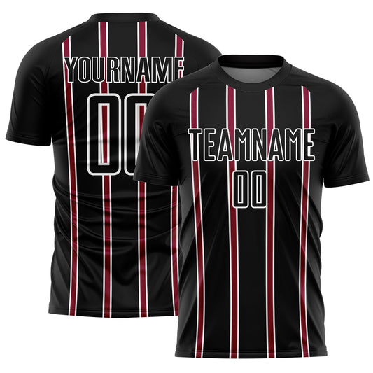 Custom Black Maroon-White Stripe Line Sublimation Soccer Uniform Jersey - Sky-Custom