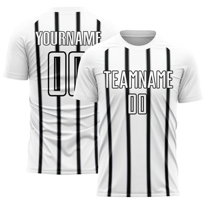 Custom White Black-Gray Stripe Line Sublimation Soccer Uniform Jersey - Sky-Custom