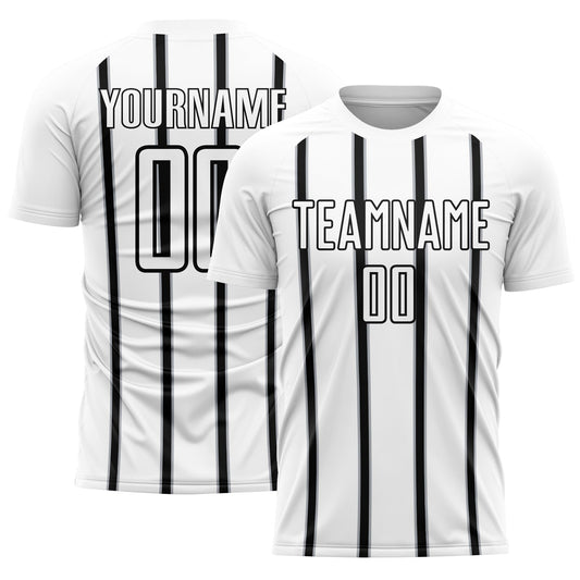 Custom White Black-Gray Stripe Line Sublimation Soccer Uniform Jersey - Sky-Custom