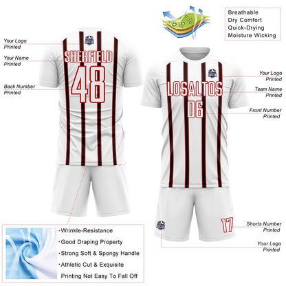 Custom White Black-Red Stripe Line Sublimation Soccer Uniform Jersey - Sky-Custom