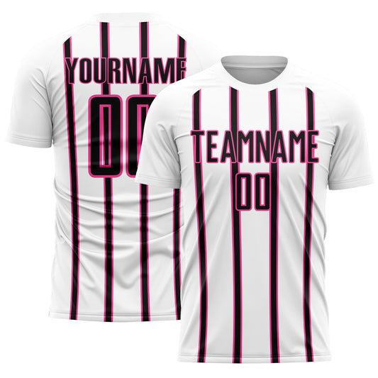 Custom White Black-Pink Stripe Line Sublimation Soccer Uniform Jersey - Sky-Custom