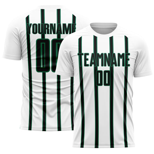 Custom White Black-Kelly Green Stripe Line Sublimation Soccer Uniform Jersey - Sky-Custom