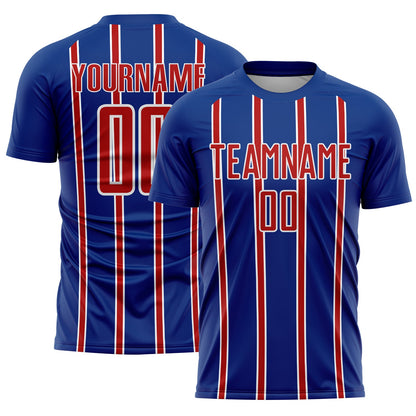 Custom Royal Red-White Stripe Line Sublimation Soccer Uniform Jersey - Sky-Custom