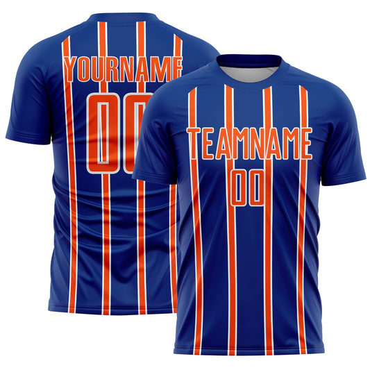 Custom Royal Orange-White Stripe Line Sublimation Soccer Uniform Jersey - Sky-Custom