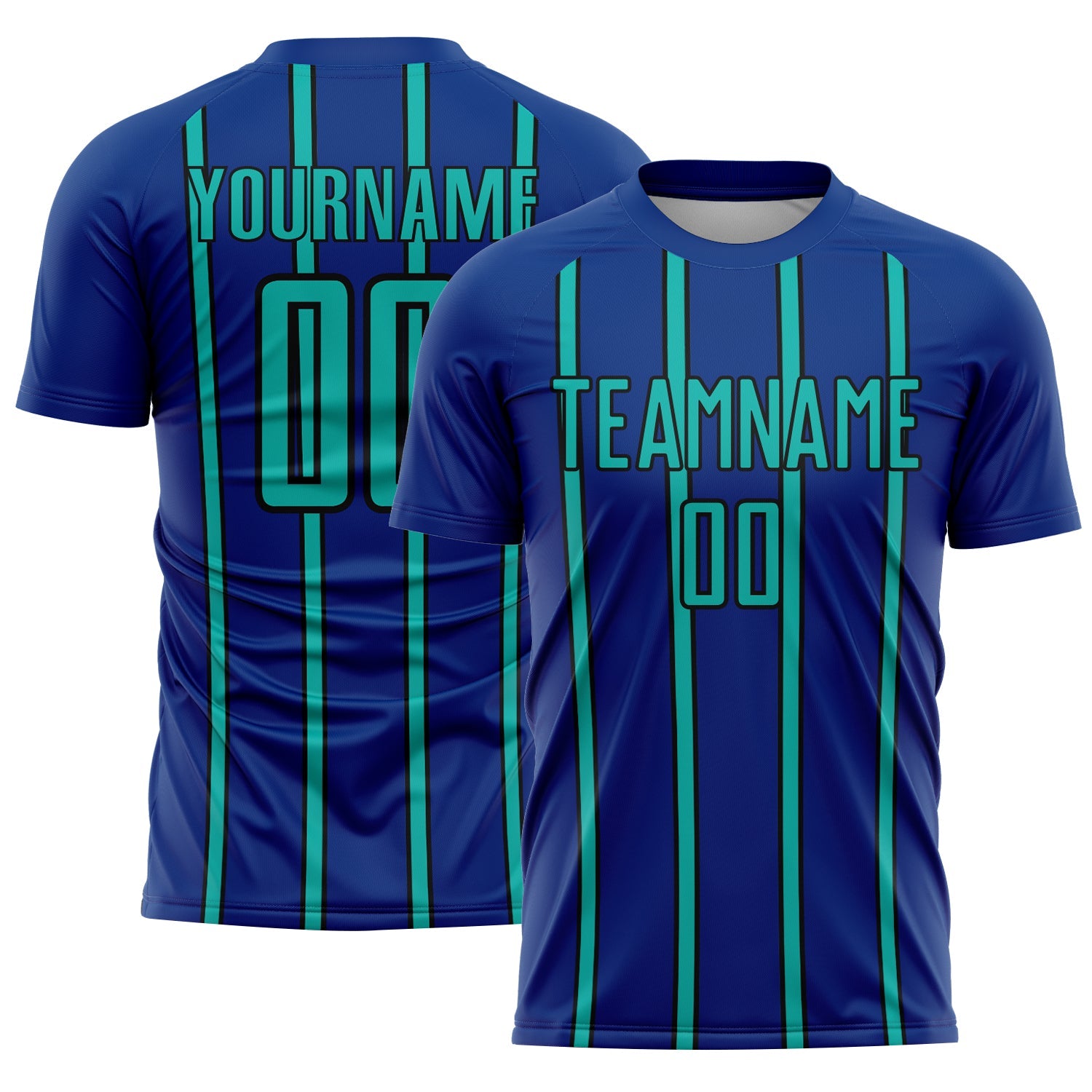Custom Royal Aqua-Black Stripe Line Sublimation Soccer Uniform Jersey - Sky-Custom
