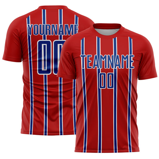 Custom Red Royal-White Stripe Line Sublimation Soccer Uniform Jersey - Sky-Custom