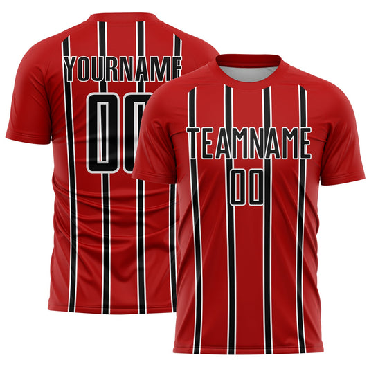 Custom Red Black-White Stripe Line Sublimation Soccer Uniform Jersey - Sky-Custom