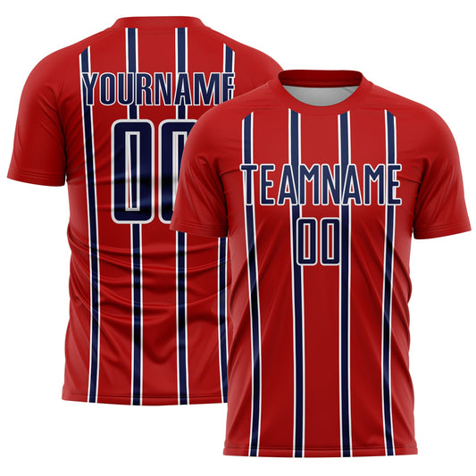 Custom Red Navy-White Stripe Line Sublimation Soccer Uniform Jersey - Sky-Custom