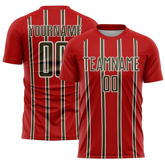 Custom Red Olive-White Stripe Line Sublimation Soccer Uniform Jersey - Sky-Custom