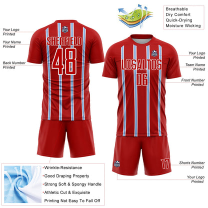 Custom Red Light Blue-White Stripe Line Sublimation Soccer Uniform Jersey - Sky-Custom