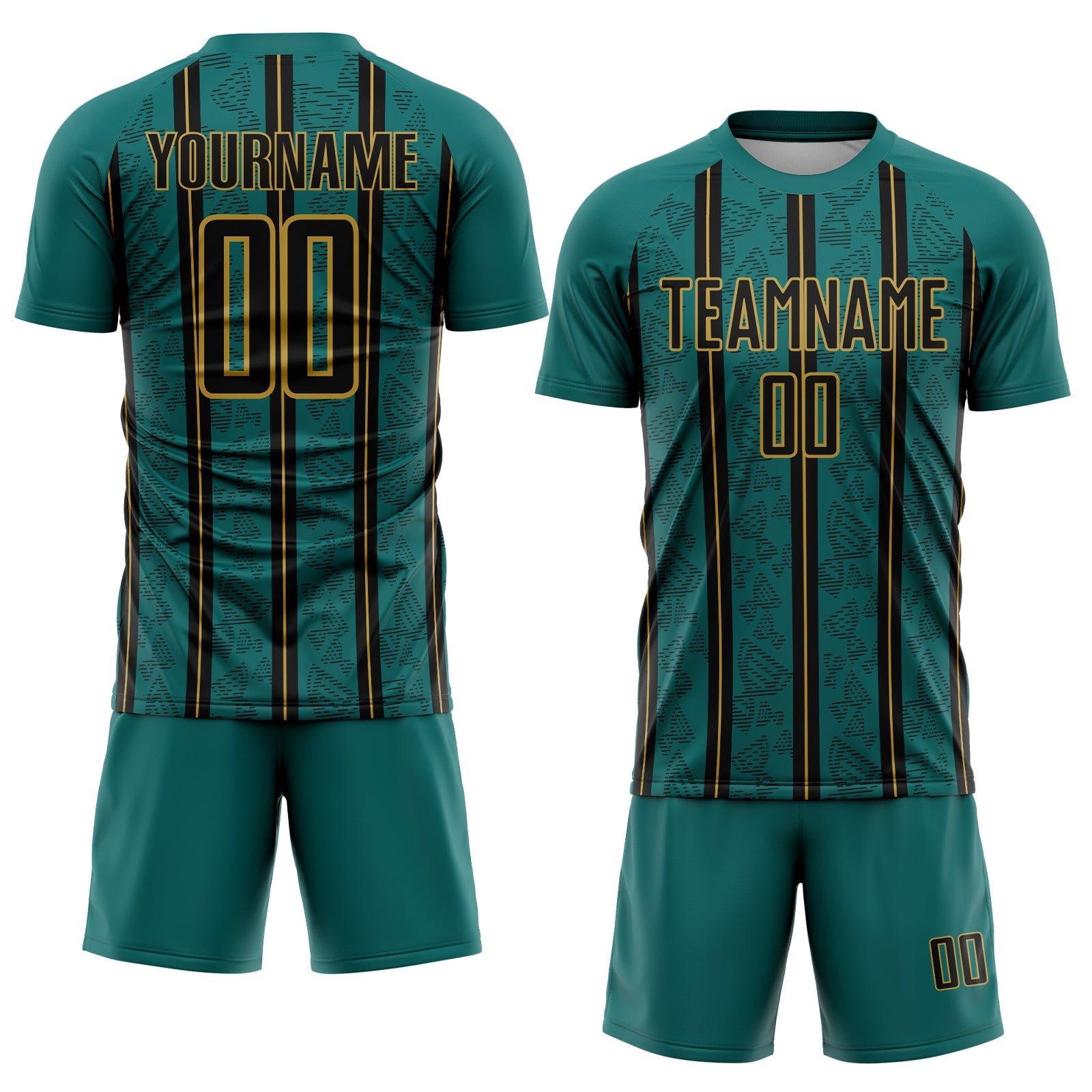 Custom Teal Black-Old Gold Stripe Line Sublimation Soccer Uniform Jersey - Sky-Custom