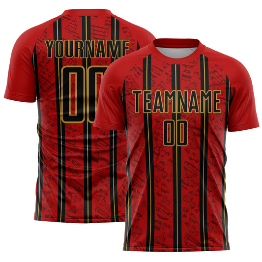 Custom Red Black-Old Gold Stripe Line Sublimation Soccer Uniform Jersey - Sky-Custom