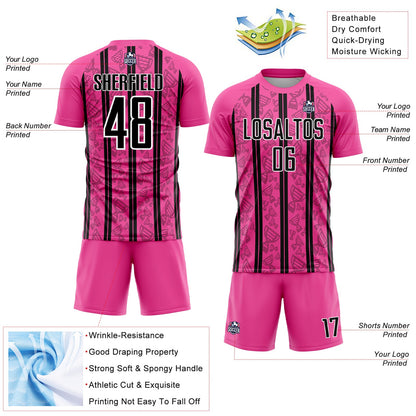Custom Pink Black-White Stripe Line Sublimation Soccer Uniform Jersey - Sky-Custom