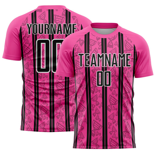 Custom Pink Black-White Stripe Line Sublimation Soccer Uniform Jersey - Sky-Custom