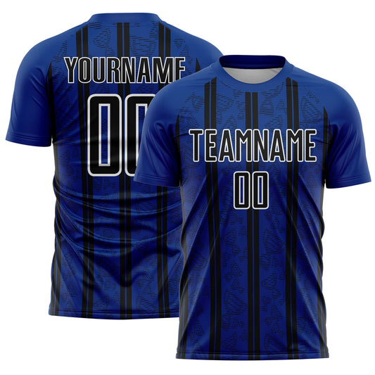 Custom Royal Black-White Stripe Line Sublimation Soccer Uniform Jersey - Sky-Custom