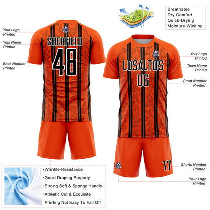 Custom Orange Black-White Stripe Line Sublimation Soccer Uniform Jersey - Sky-Custom