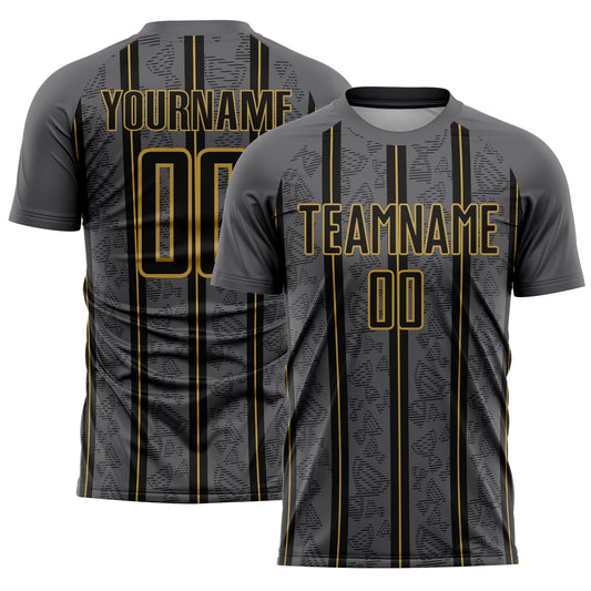 Custom Gray Black-Old Gold Stripe Line Sublimation Soccer Uniform Jersey - Sky-Custom