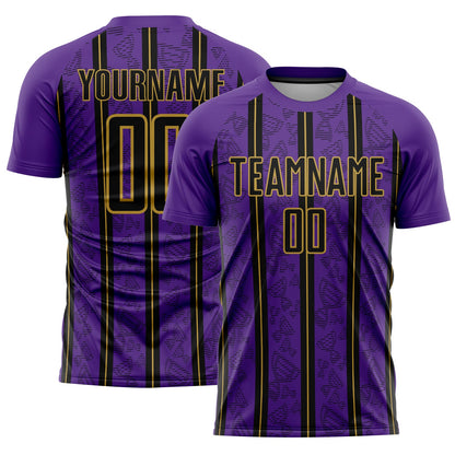 Custom Purple Black-Old Gold Stripe Line Sublimation Soccer Uniform Jersey - Sky-Custom