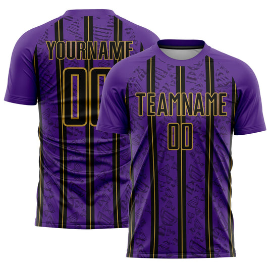 Custom Purple Black-Old Gold Stripe Line Sublimation Soccer Uniform Jersey - Sky-Custom