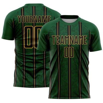 Custom Green Black-Old Gold Stripe Line Sublimation Soccer Uniform Jersey - Sky-Custom