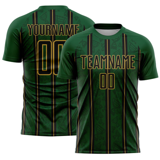 Custom Green Black-Old Gold Stripe Line Sublimation Soccer Uniform Jersey - Sky-Custom