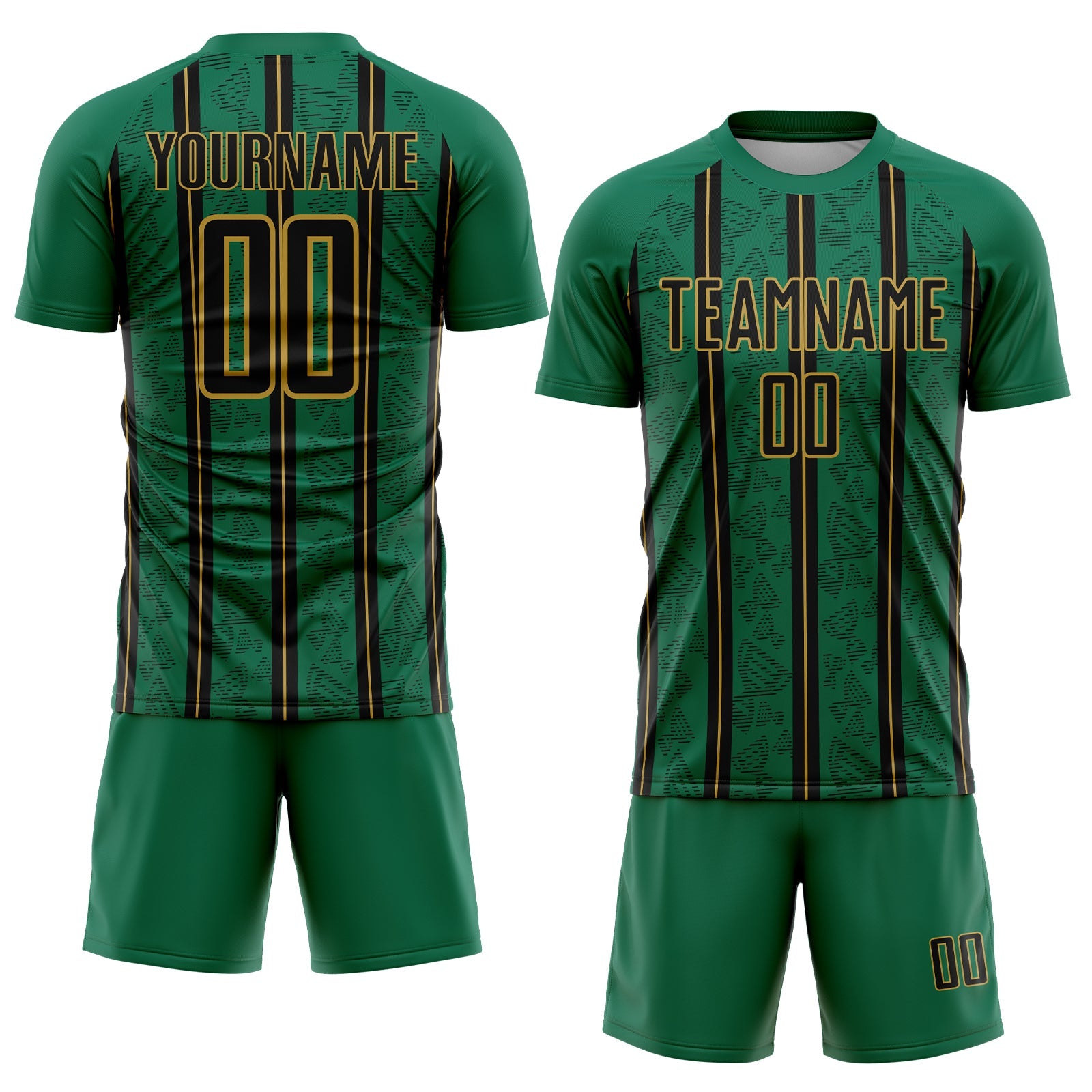 Custom Kelly Green Black-Old Gold Stripe Line Sublimation Soccer Uniform Jersey - Sky-Custom