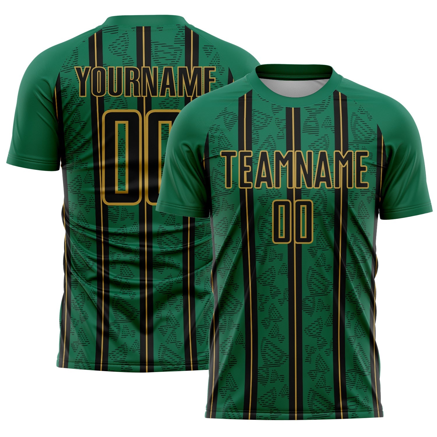 Custom Kelly Green Black-Old Gold Stripe Line Sublimation Soccer Uniform Jersey - Sky-Custom