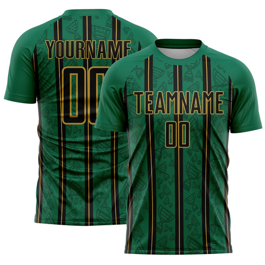 Custom Kelly Green Black-Old Gold Stripe Line Sublimation Soccer Uniform Jersey - Sky-Custom
